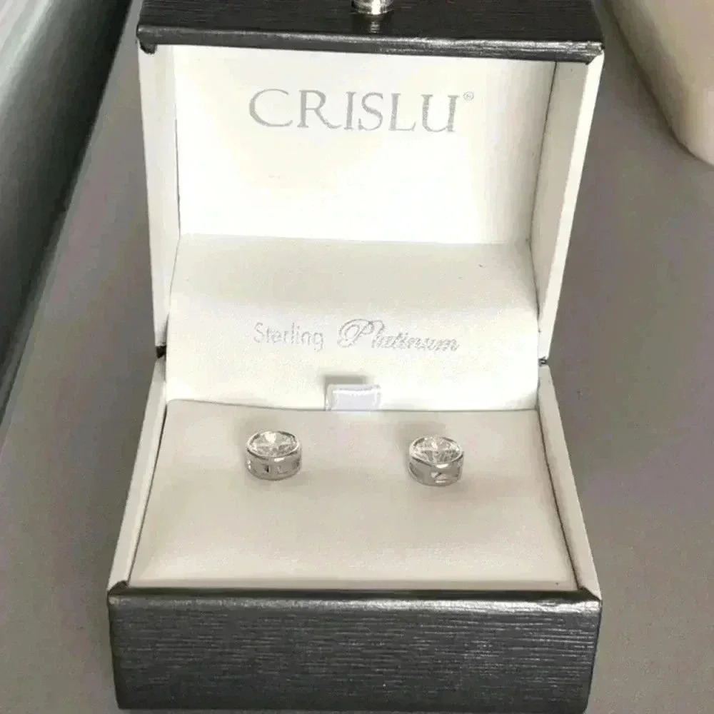 NWOT Crislu Cubic Zirconia Sterling  Platinum Diamond Studs